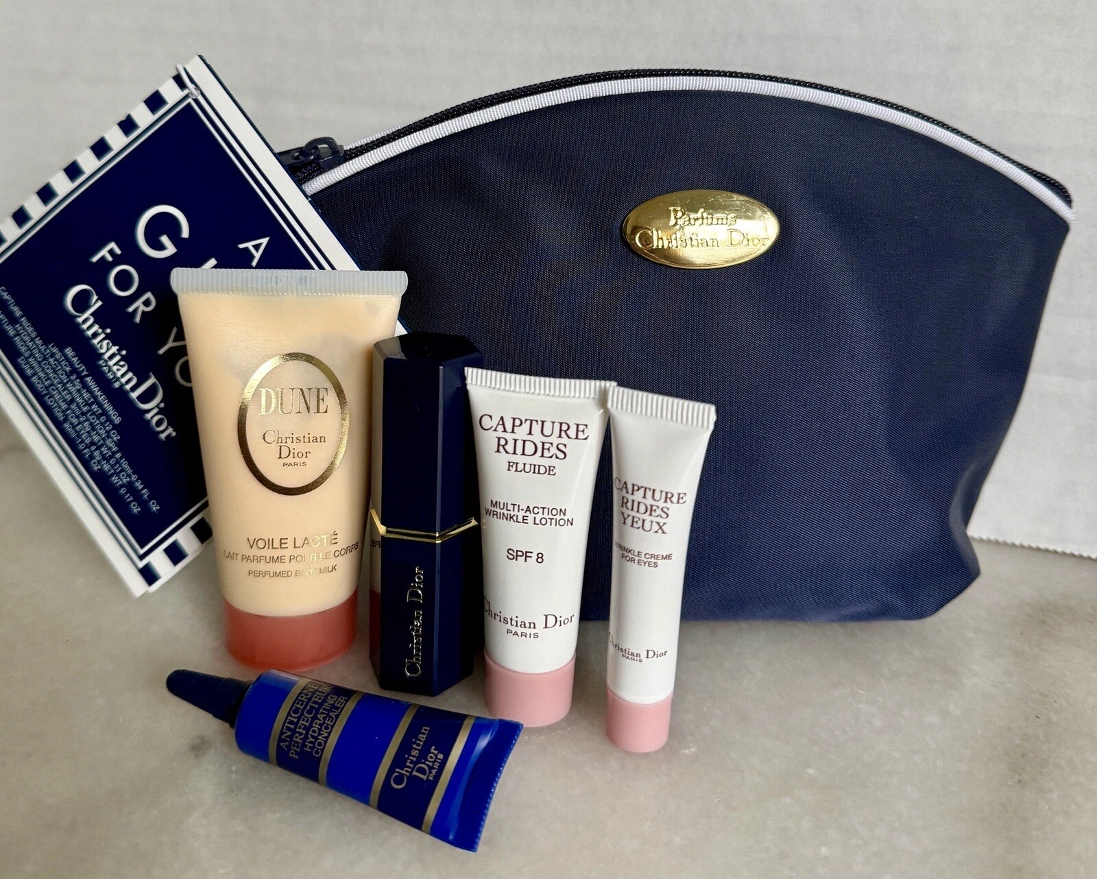 Sac vintage CHRISTIAN DIOR cosmétiques maquillage sac voyage avec contenu original neuf