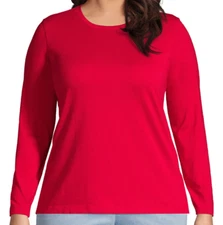Lands' End Size 2X Red knit top, crew neck, long sleeves, 100% cotton NWT