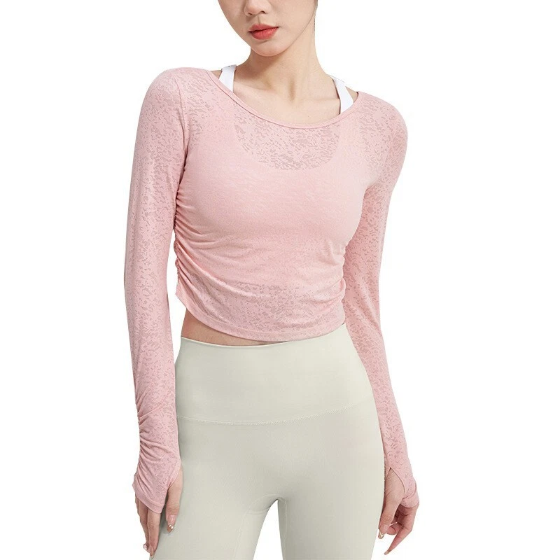 Camiseta de manga larga de yoga para mujer con capucha ahuecada de Pilates Foto 4 de 4