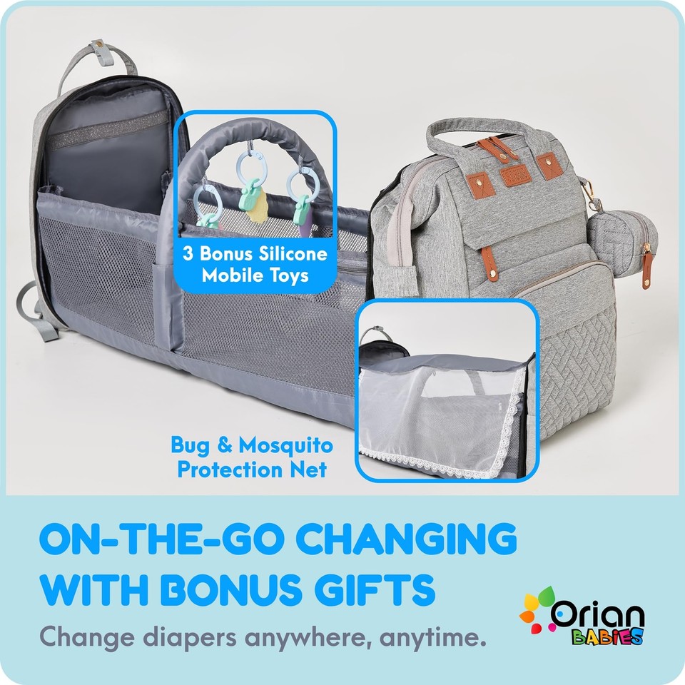 Orian Diaper Bag Backpack, Diaper Bag with Baby Changing Station, Large