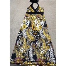 Vintage Wet Seal Halter Maxi Dress XL Paisley Boho Festival Y2K 2000s Stretch