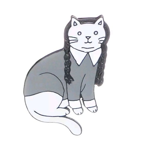 Wednesday Addams Cat Enamel Pin cartoon style pin gothic punk - Picture 2 of 5