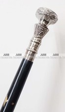 New Antique Silver Brass Knob Handle Designer Black Wooden Walking Stick Cane