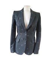 Ladies New Grey Mix Marc Cain Viscose Blend Dog Print Blazer Size 1 Uk 8