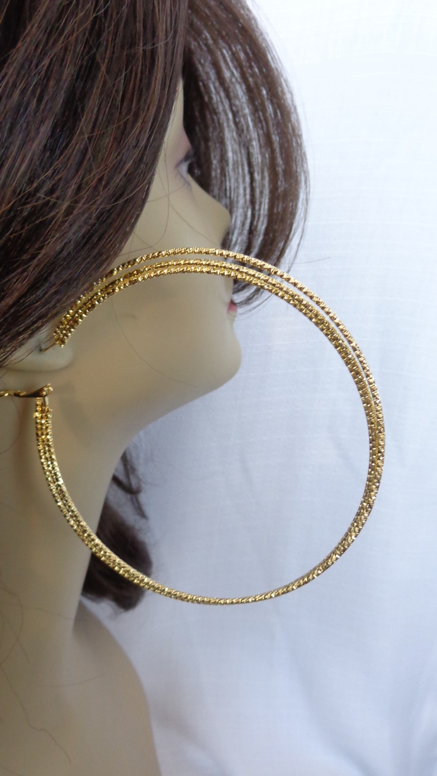 LARGE 4 inch HOOP EARRINGS TRIPLE TWIST TEXTURE HOOP EARRINGS GOLD OR ...