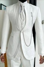 Men's Jacquard Paisley Tuxedo Suit Groom Prom Party Formal 3 Piece For Wedding