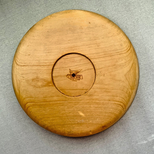 VINTAGE 10” WOODPECKER WOOD WARE JAPAN WOODEN NUT BOWL - Picture 4 of 6