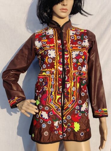 VINTAGE KUCHI AFGHAN TRIBAL ETHNIC HAND EMBROIDERY BELLY DANCE DRESS TOP TUNIC