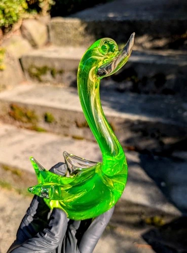 7" Vintage Murano Uranium Glass Swan or Duck Vaseline MCM