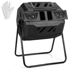 43 Gallon Composting Tumbler Compost Bin with Dual Rotating Chamber Black