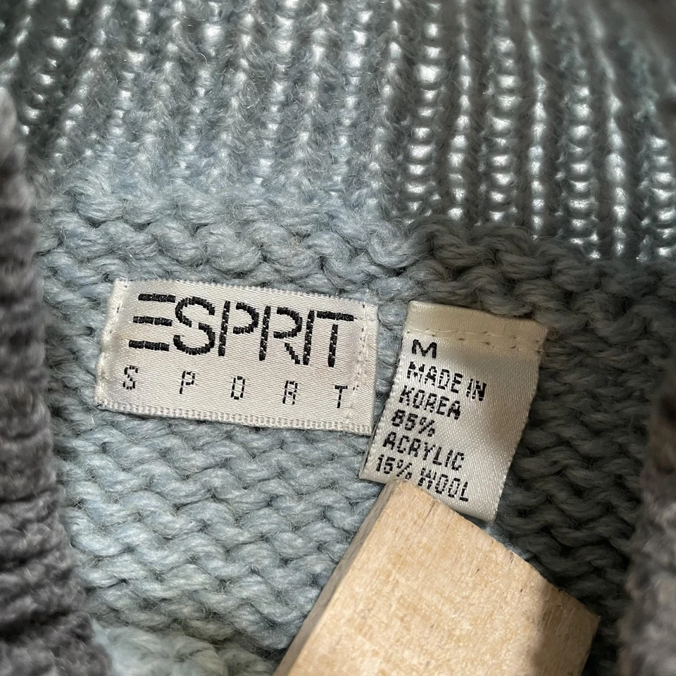 Винтажный Esprit Sport свитер женщин средний синий кремовый цветочный вязаный Корея 80-х - Изображение 3 из 4