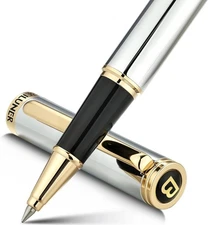 BEILUNER Luxury Rollerball Pen, Stunning Silver Chrome with 24K Gold Finish,Nobl