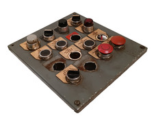 Allen-Bradley vintage 16-switch metal control panel w/ 11 buttons, 120V, 50/60Hz