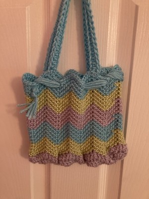 Handmade Crochet Bag Purple, Aqua Blue Lime Chevron Design Purse Small
