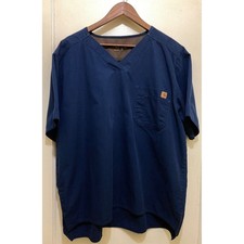 Carhartt Scrub Top Mens XL V Neck Blue Ripstop Workwear Nurse Medical Utility