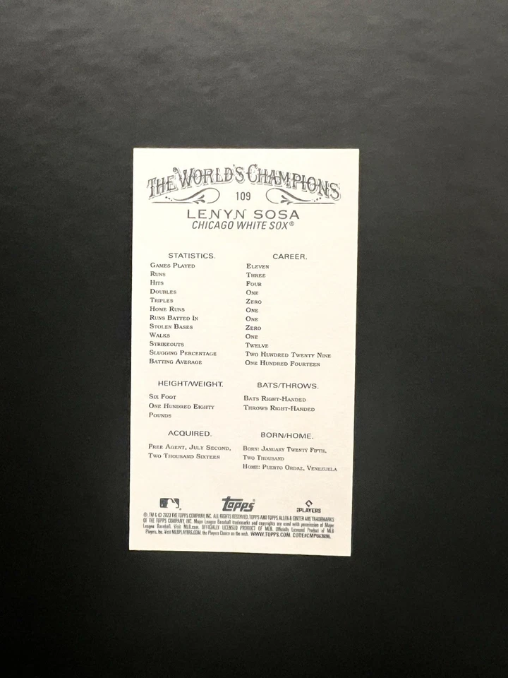 2023 Topps Allen & Ginter x LENYN SOSA #109 Mini Red /5 (RC) WHITE SOX - Image 2 of 2