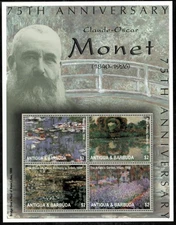 Antigua 2001 - Claude Monet Art - Sheet of 4 Stamps - Scott #2495 - MNH