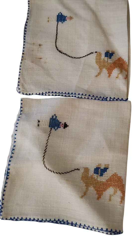 Pañuelo de punto de cruz vintage de lino para hombre con borde azul camel conjunto de seis VER Foto 3 de 4