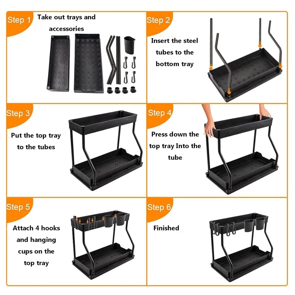 2 paquetes organizadores y almacenamiento debajo del fregadero de 2 niveles, organizador extraíble deslizable Foto 4 de 4