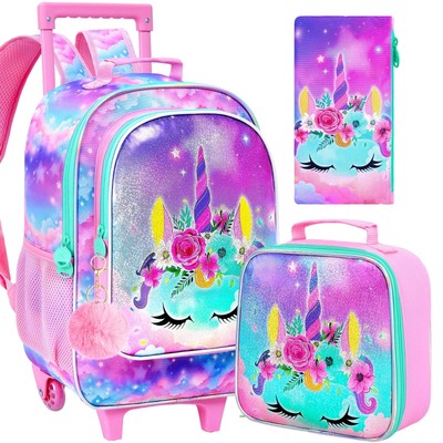 Mochilas De Kinder Escolares Unicornio Con Ruedas Lonchera y