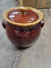 VINTAGE Hull USA Ovenproof Brown Stoneware Crock Baked Bean Jug Pot 7" Tall