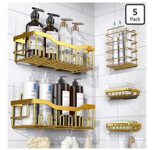 5 Pack/Set Shower Caddy Adhesive Shower Organizer for Bathroom  Kitchen  Gold