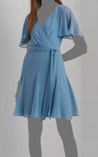 Lauren Ralph Lauren Women's Blue Georgette Crinkle Surplice Dress Size 8