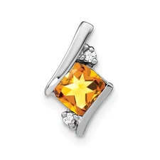 14k White Gold 7mm Cushion Citrine and Diamond Novemeber Chain Slide Pendant