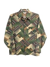 Vintage 70s Wrangler Western Geometric Stripe Button Up Shirt Large Made in USA