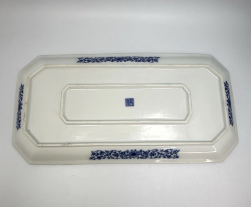 Qing Dynasty Qianlong Blue White Floral Ceramic Rectangular Tray 7x14 - Picture 6 of 10