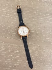 Fossil Women s Analog Wristwatch Blue Leather Strap Rose Gold Case White Dial