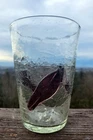 Vintage Blenko crackle glass vase with applied Purple Leaves 7-1/2"