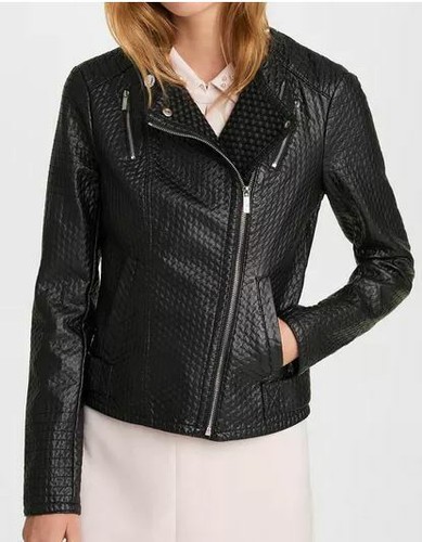 Textured Faux Leather Moto Jacket by 