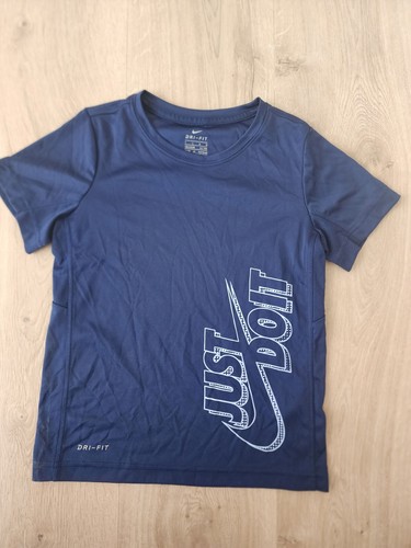 Nike Boys Shirt Navy Blue Size 7 Dri-fit Short Sleeve Ships $0 Just Do It. Euc