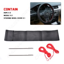 Genuine Leather DIY Car Steering Wheel Cover Anti-slip For 15"/38 cm Black US