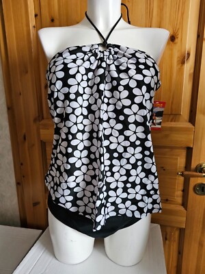 Damen Tankini-Set Octopus Größe 44  Schwarz-Weiß geblümt  ( B13)