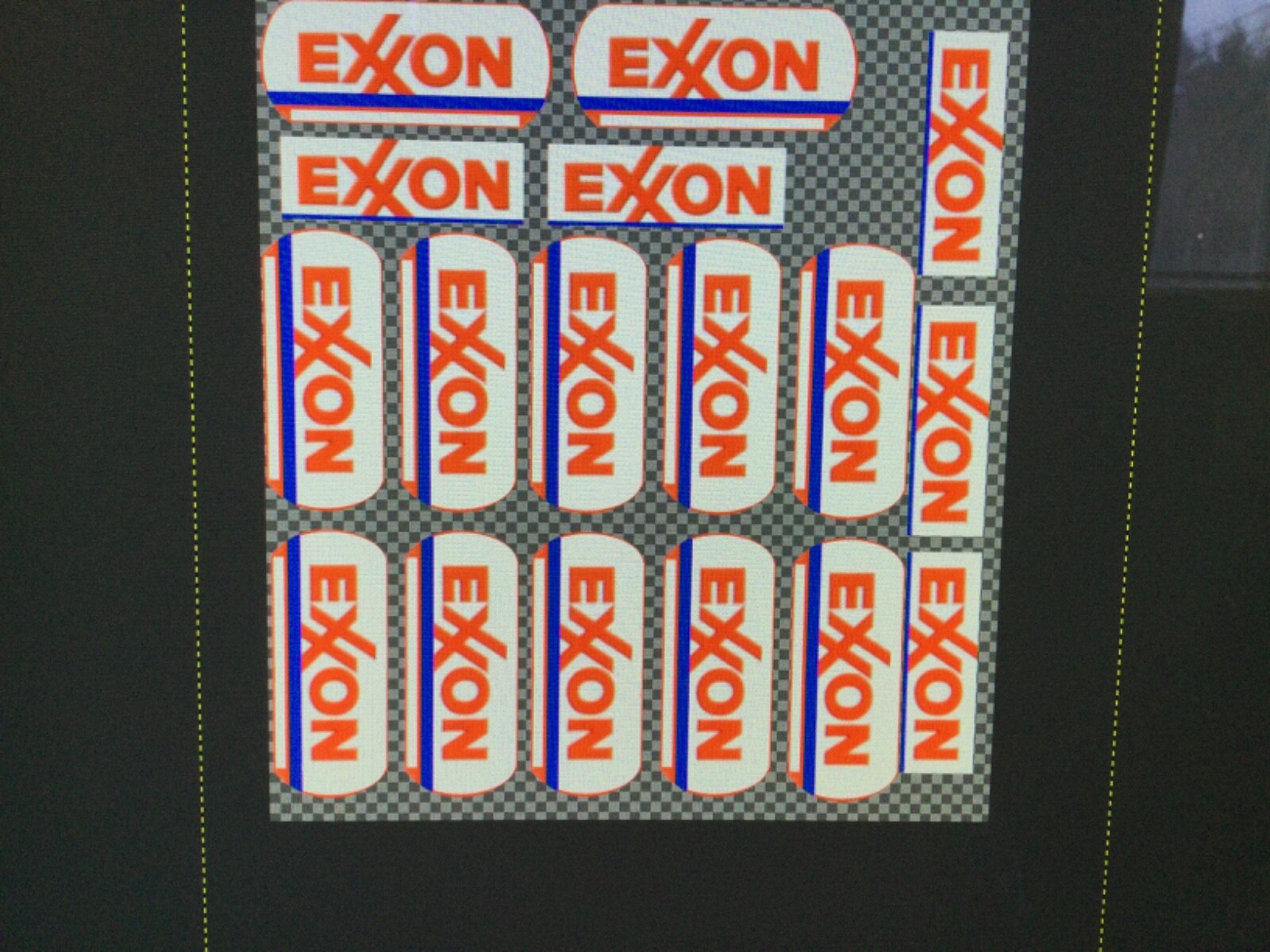 O scale gas signs &on self adhesive paper. 2 pages. 76 & Shell & Studebaker.