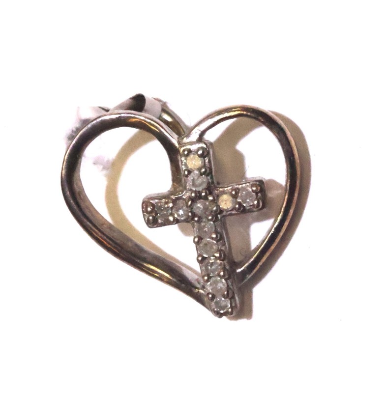 925 sterling silver Heart diamond .06ct I3 H cross slide pendant 1.5g estate