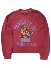Looney Tunes Junior Womens Red Frayed Edge Taz  Daffy Duck Sweatshirt