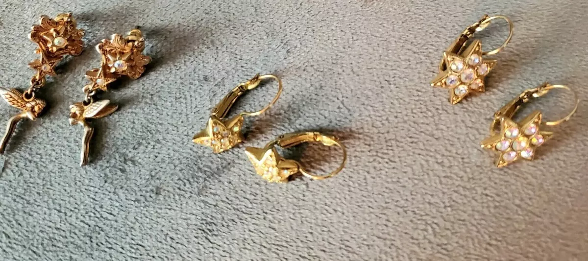 KIRK S FOLLY Vintage Jewelry Lot 3 Sets Earrings Gold Hearts Stars Fairies