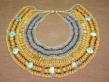 VINTAGE FRONT  BACK 12" WIDE 4" HIGH COLORFUL EGYPTIAN BEADED NECKLACE COLLAR