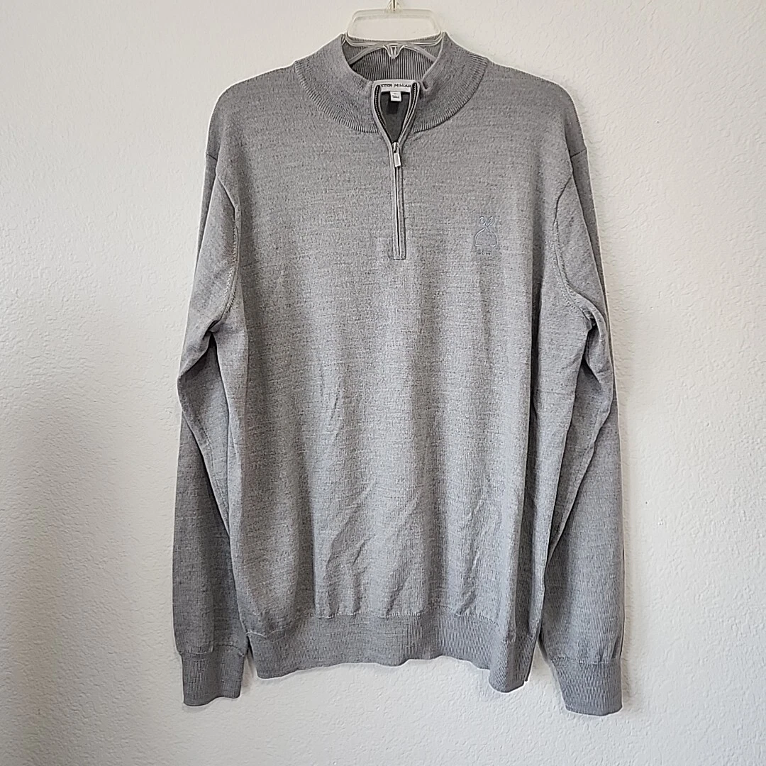 Peter Millar Mens Lg Wool Blend Sweater 1/4 Zip Gray Autumn Crest Everyday Soft