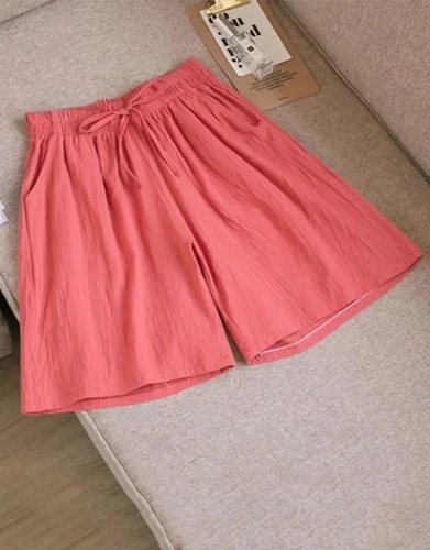 Bermudas informales de verano para mujer de algodón cintura elástica cordón hasta la rodilla - Imagen 17 de 36