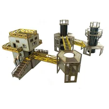 WWG Industry of War Refinery 2 & Power Service Tower – Pre-Painted – Wargaming