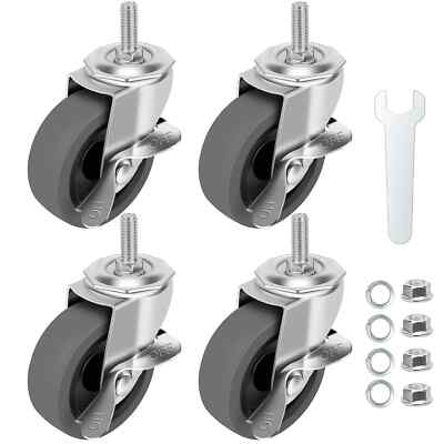 #ad 3 Inch Caster Wheels Threaded Stem Casters Set of 4 Heavy Duty Swivel Wheel $18.99