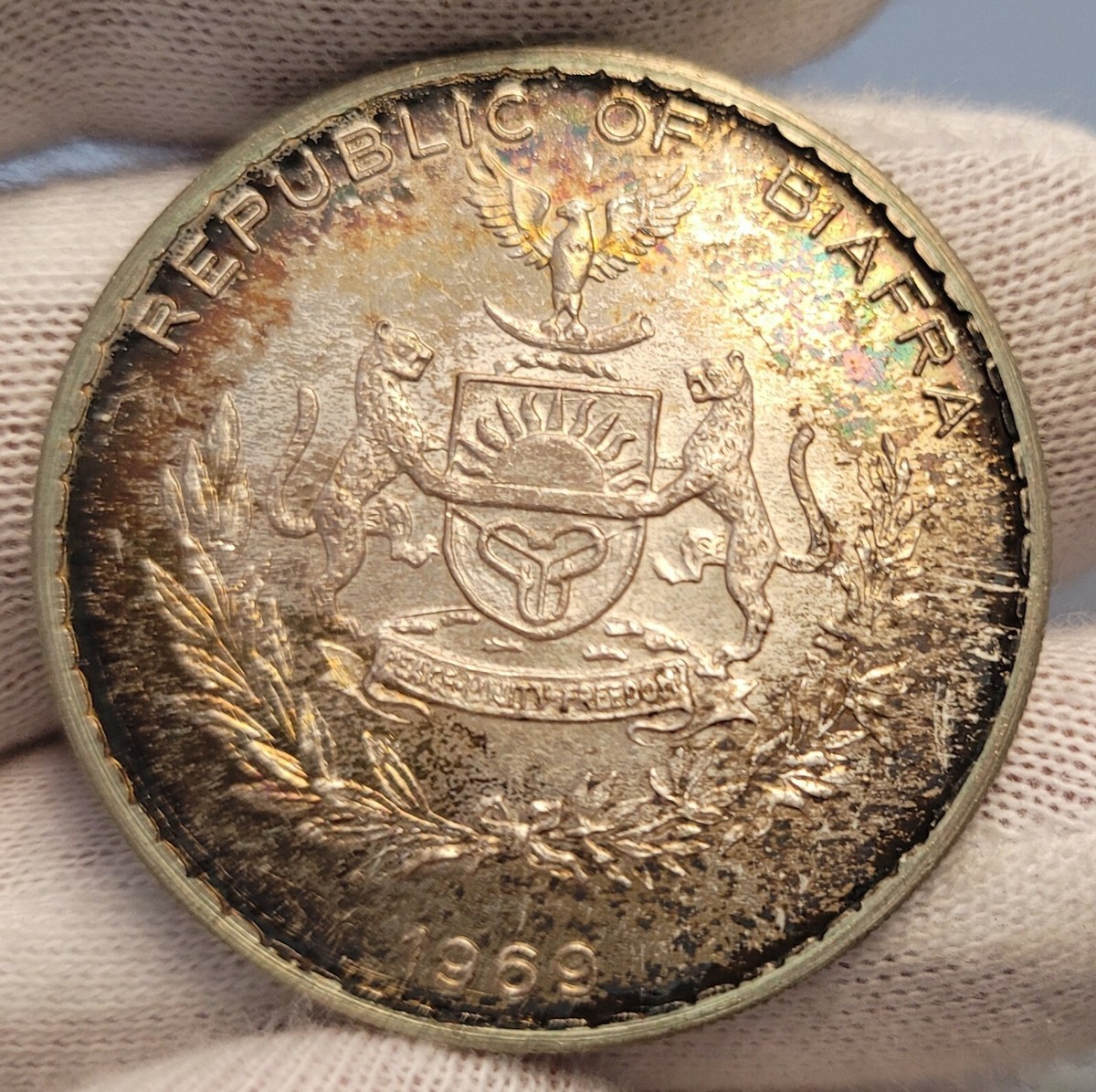 1969 biafra 1 silver pound stunning color , very rare km6 | eBay