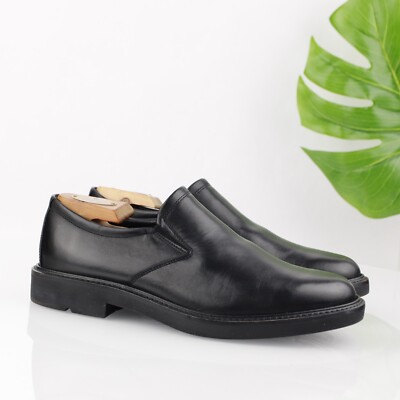 Ecco Mens London Loafers Size 41 7 Black Leather Plain Toe Slip On Shoe Venetian