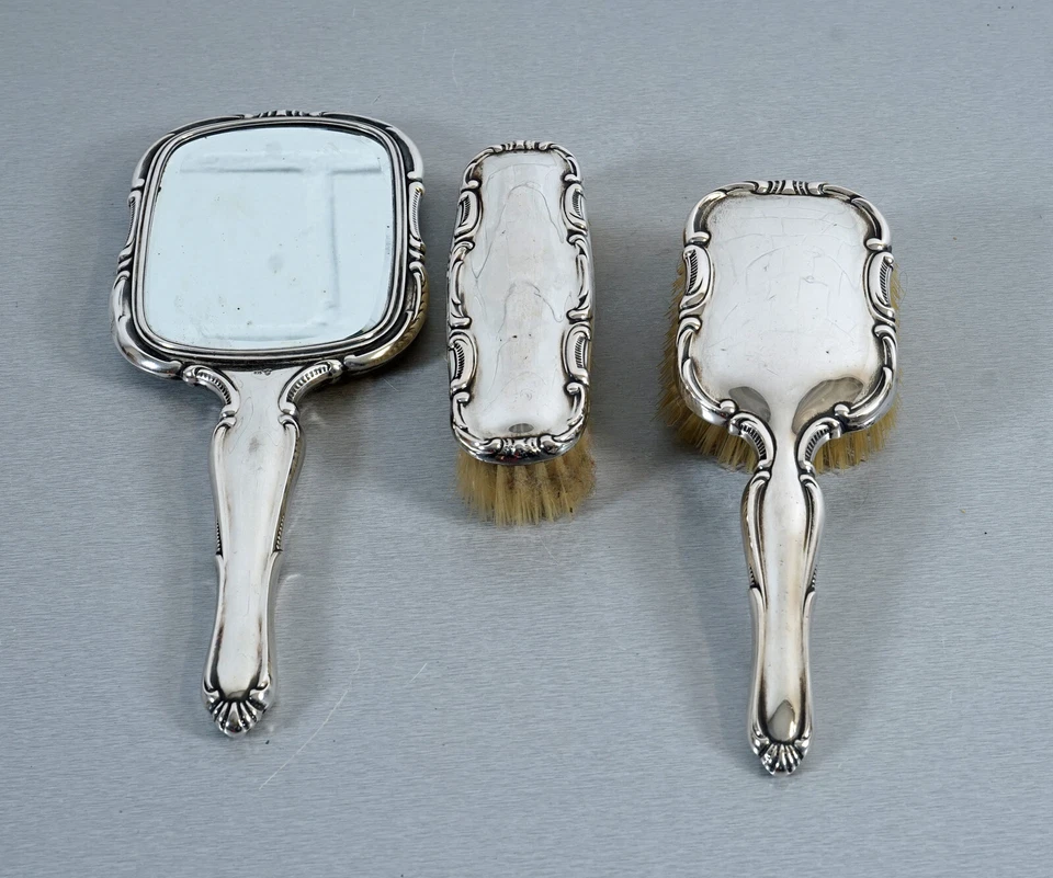 Spazzola per scarpe a specchio in argento 835 spazzola per vestiti Hermann Ba... - Immagine 2 di 4