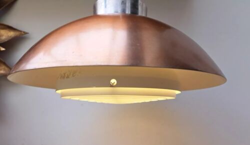 Vintage Retro 60s 70s UFO Space Age Copper Metal Ceiling Pendant Light Shade - Picture 1 of 17
