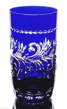 Ajka Monika Cobalt Blue Cut to Clear Crystal Highball Glass New No Box